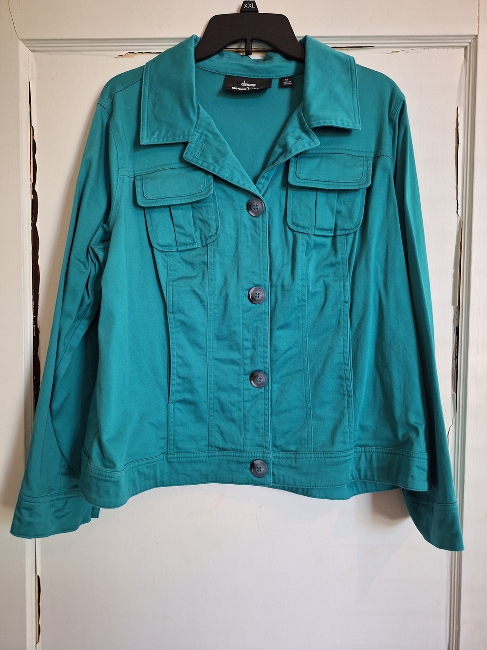 Dennis By Dennis Basso Women's Size 1X Green Denim Jean Jacket